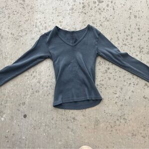 Brandy Melville Charcoal Long Sleeve V-Neck Top